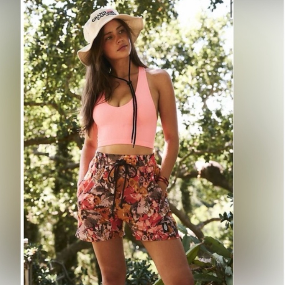 FP Free People Switch Shorts Floral Drawstring Shorts Water Small red pink cream